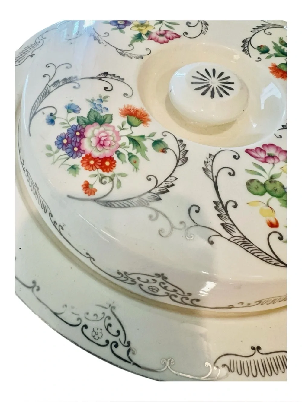 Antique Nippon Dresdena Ware Covered Divided Dish Hand Painted Floral